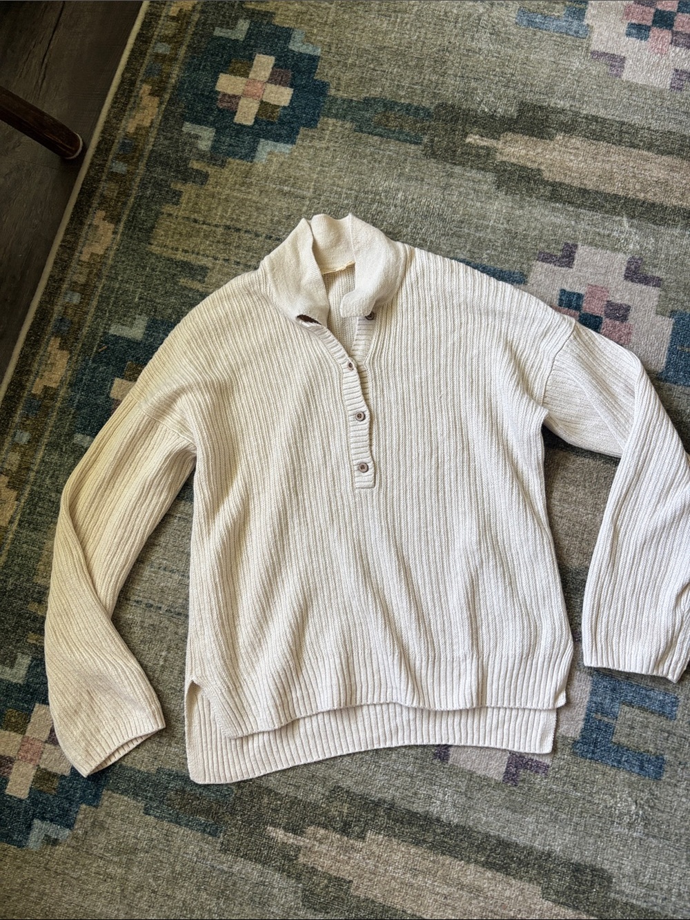 Faherty Cream Ribbed Button-Neck Women's Sweater